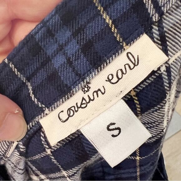 COUSIN EARL Blue Fall Flannel Plaid Tie Waist Shirt Dress, S - Picture 7 of 8